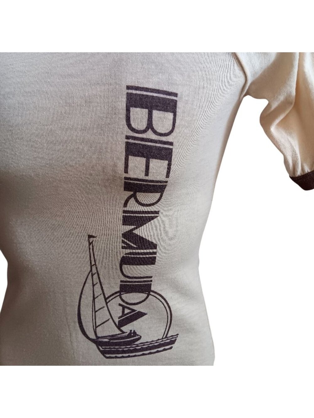 True Vintage T-Shirt Small Single Stitch Bermuda Ringer By Sherry 1970's USA